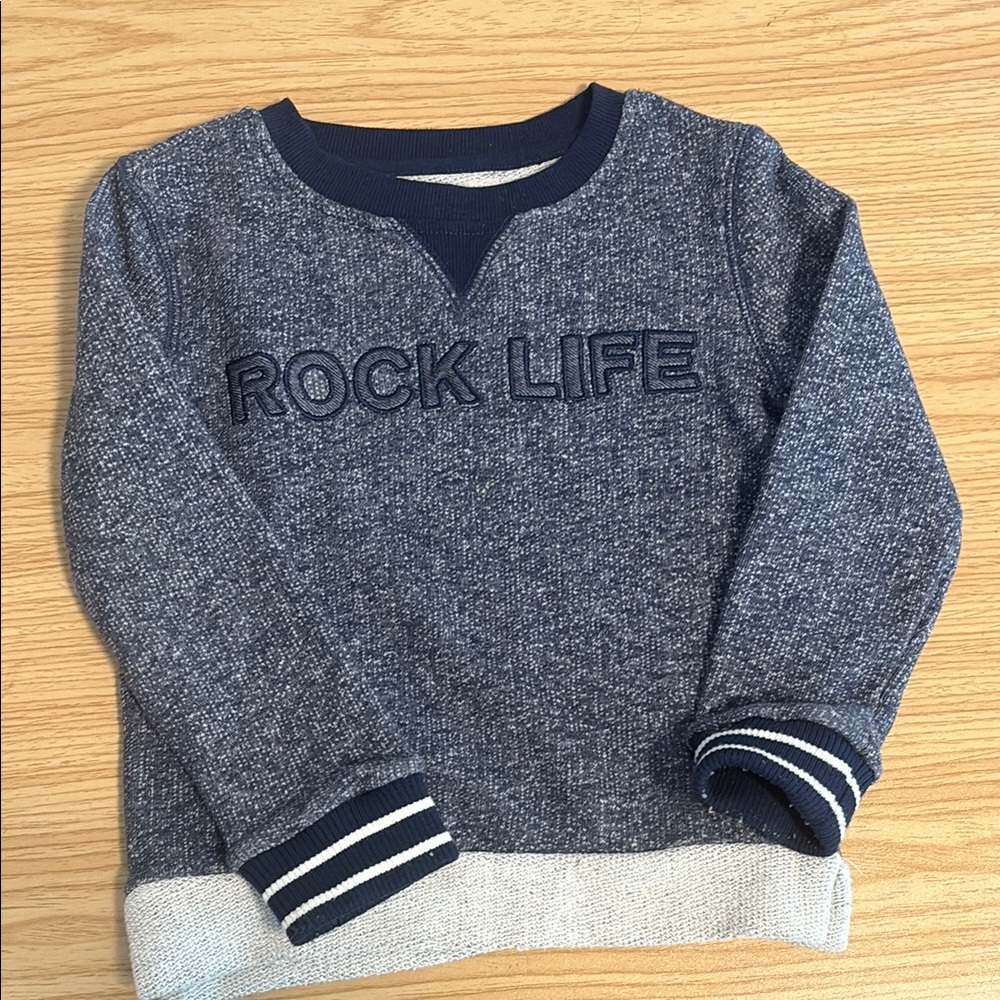 Blue and White Sporty Sweatshirt with Rock Life Embroidery